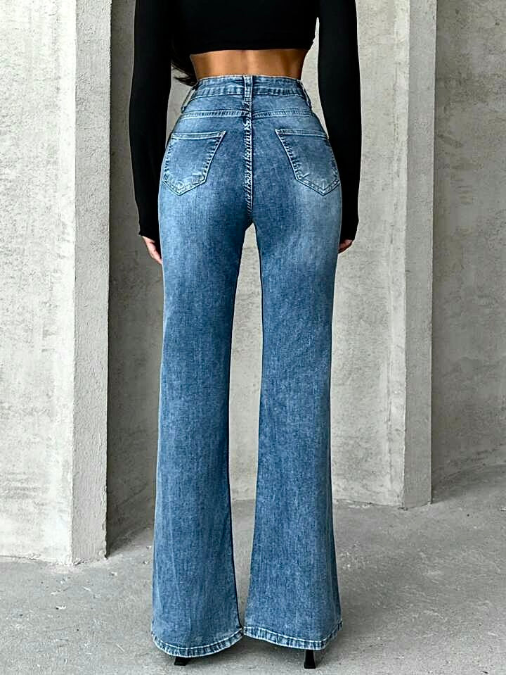 Starlit Blue Stone Wash Flare Jeans - Image 5
