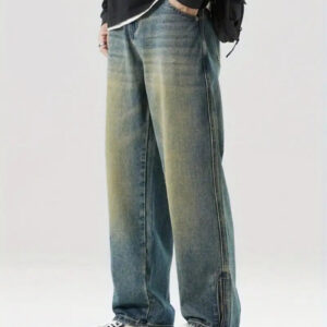 Vintage Yellowish Blue Loose Straight Fit Denim