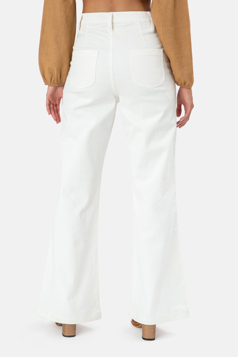 White Waist Cut Out Flare Jeans - Image 4