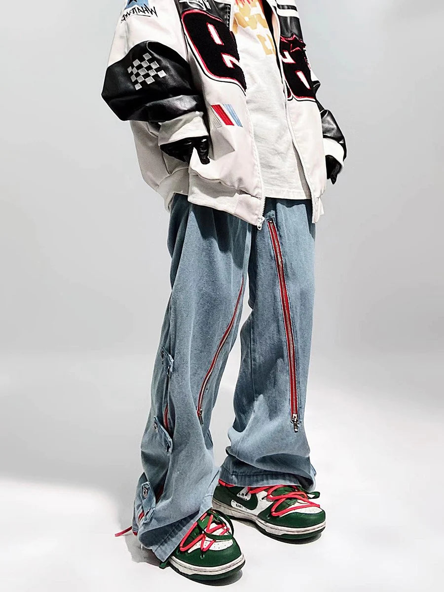 Rage Red Zipper Baggy Jogger Denim - Image 6