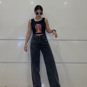 Slate Grey Korean Wide Leg high Waist Jeans