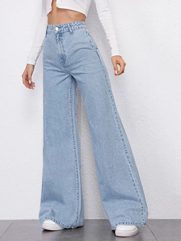 Sky Blue Fall Wide Leg High Rise Jeans - Image 3