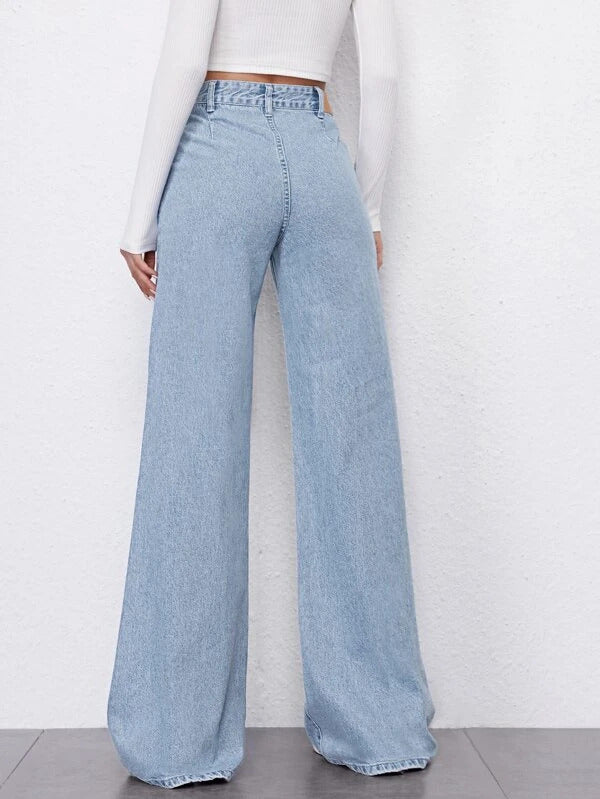 Sky Blue Fall Wide Leg High Rise Jeans - Image 4
