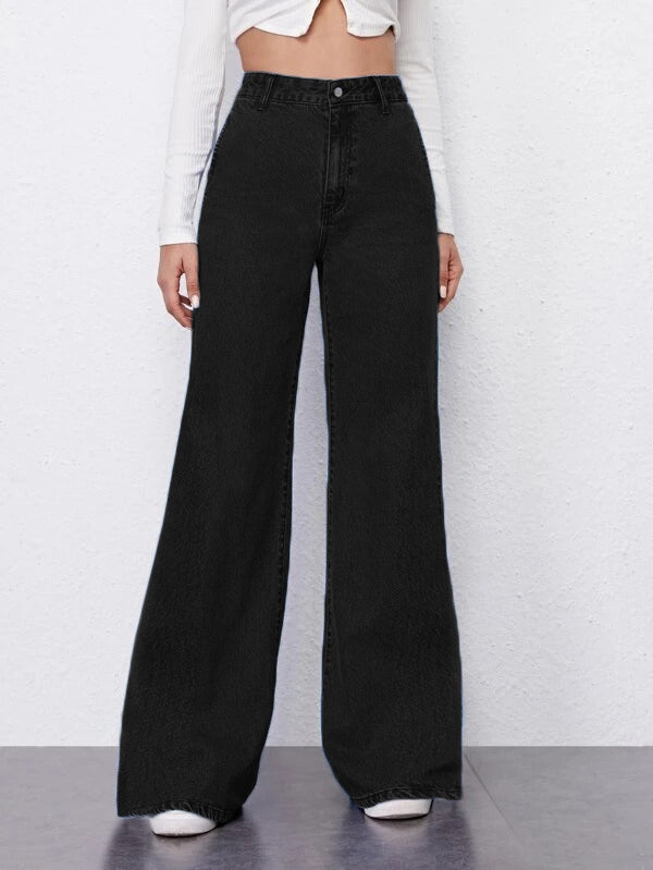 Black Plazo Fall Wide Leg High Rise Jeans - Image 4