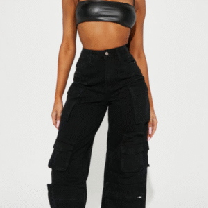 Black Distress Cargo Pants