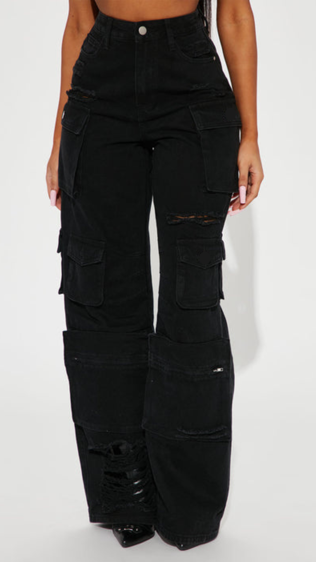 Black Distress Cargo Pants - Image 4