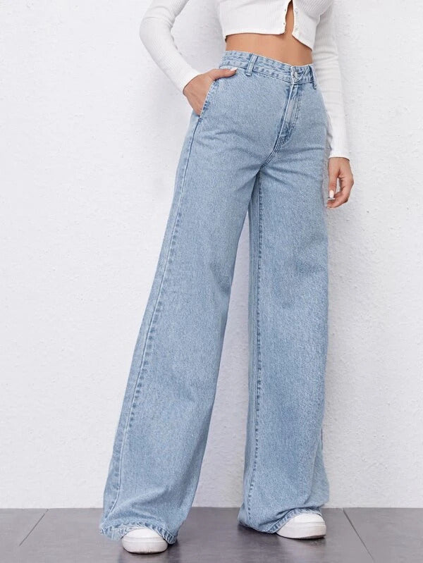 Sky Blue Fall Wide Leg High Rise Jeans - Image 2