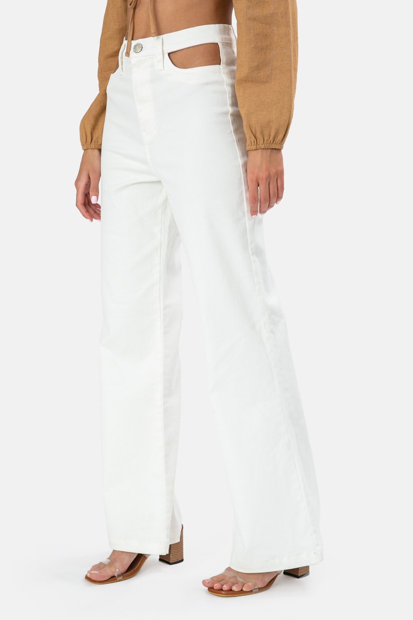 White Waist Cut Out Flare Jeans - Image 3