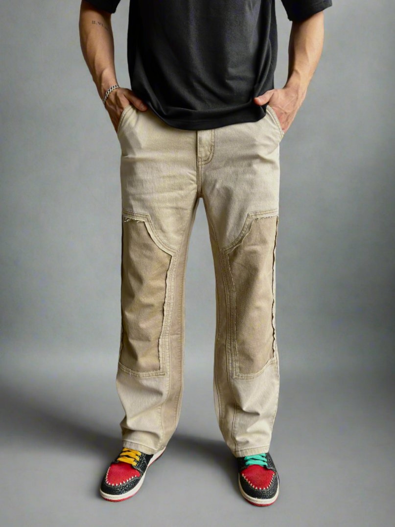 Neutral Dual Tone Loose Straight Leg Jeans - Image 3