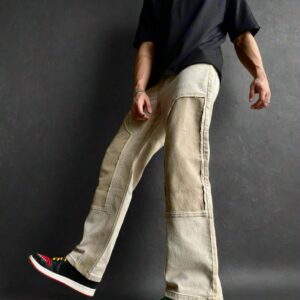 Neutral Dual Tone Loose Straight Leg Jeans