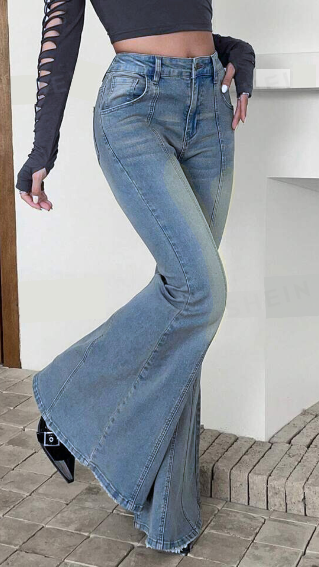 Bohemian Feels Raw Hem Stretch Flare Jeans - Image 3
