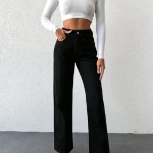 Black Wide Leg High Rise Jeans