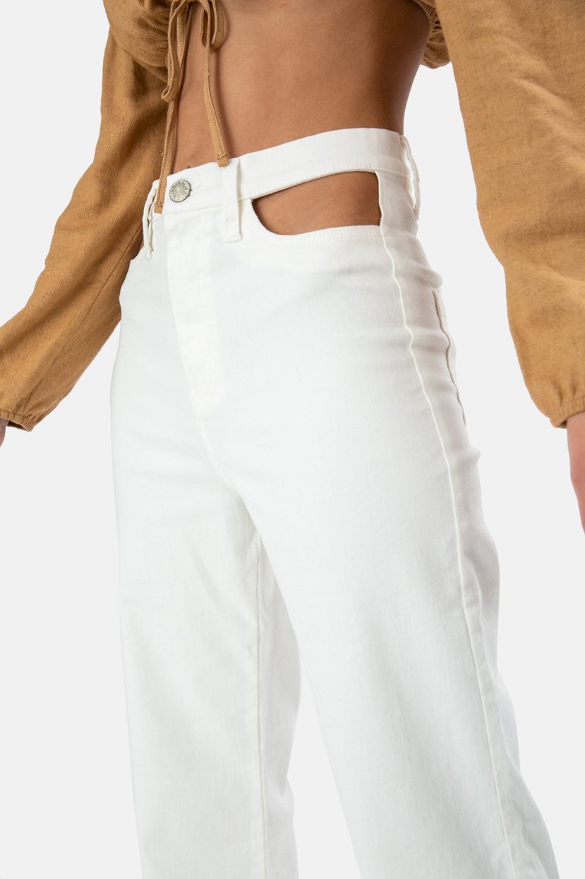 White Waist Cut Out Flare Jeans - Image 5