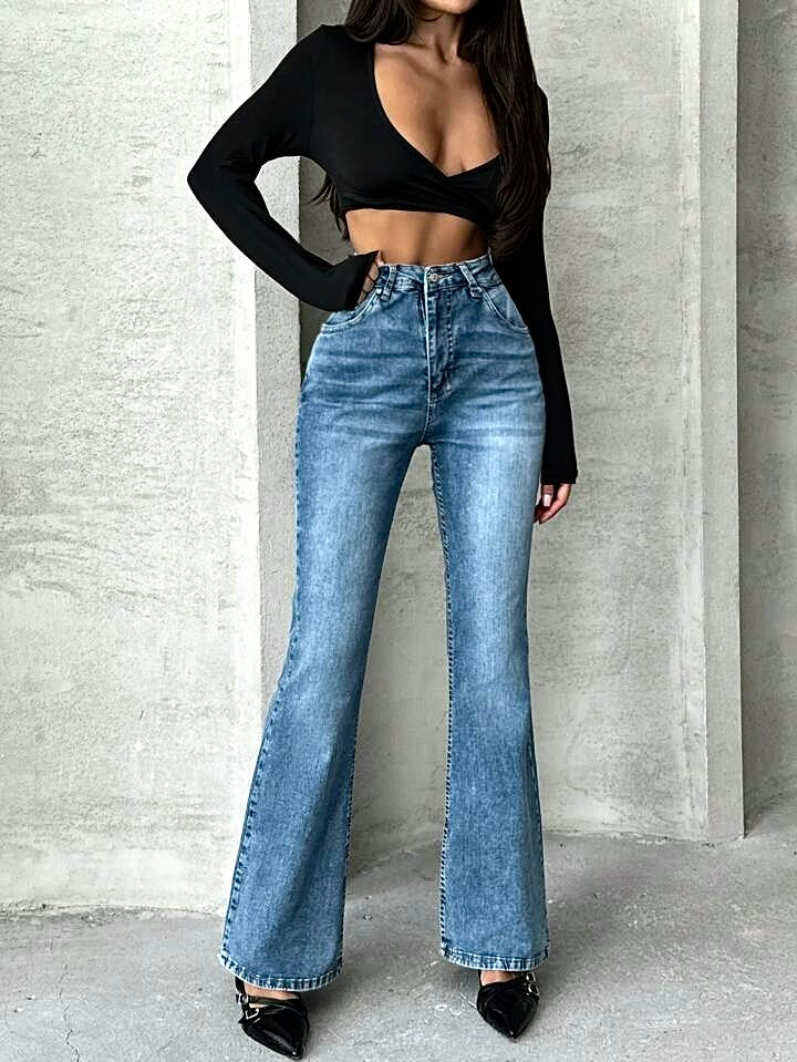 Starlit Blue Stone Wash Flare Jeans - Image 3