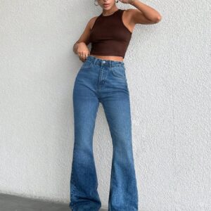 Retro Blue Wash Bootleg High Rise Jeans