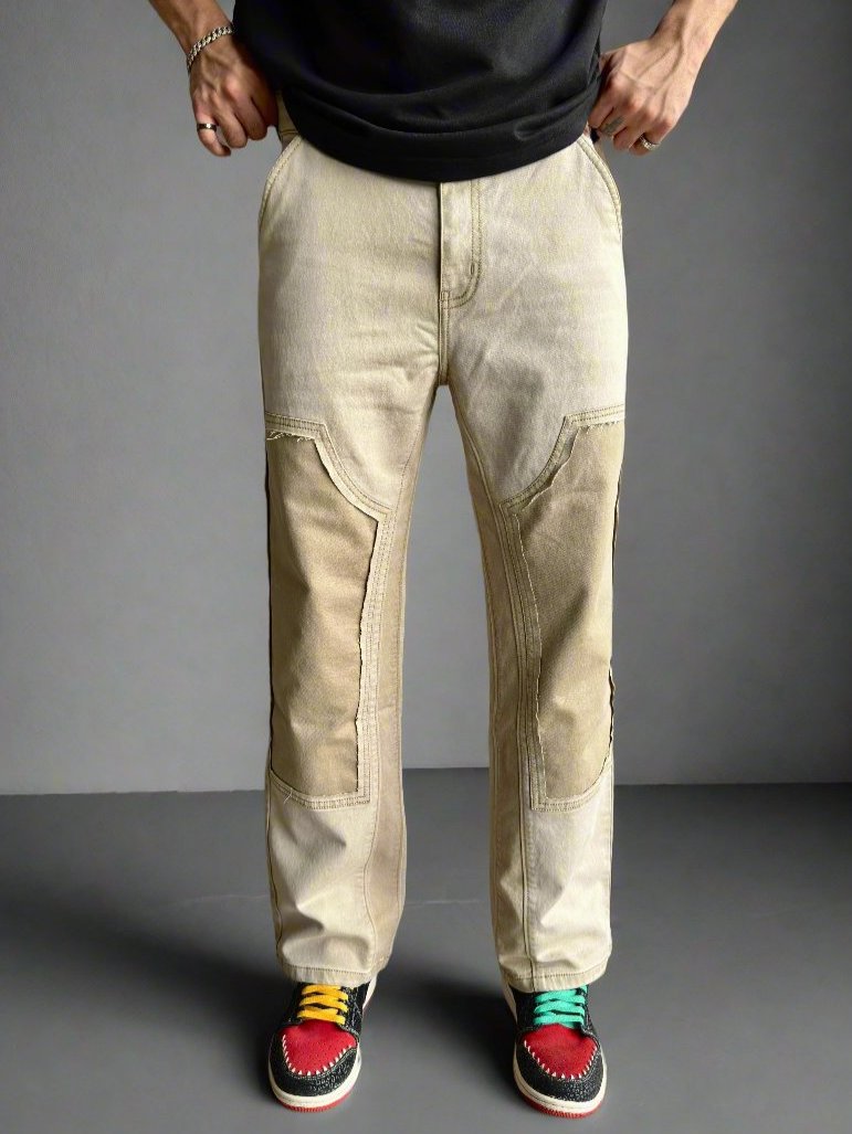 Neutral Dual Tone Loose Straight Leg Jeans - Image 7
