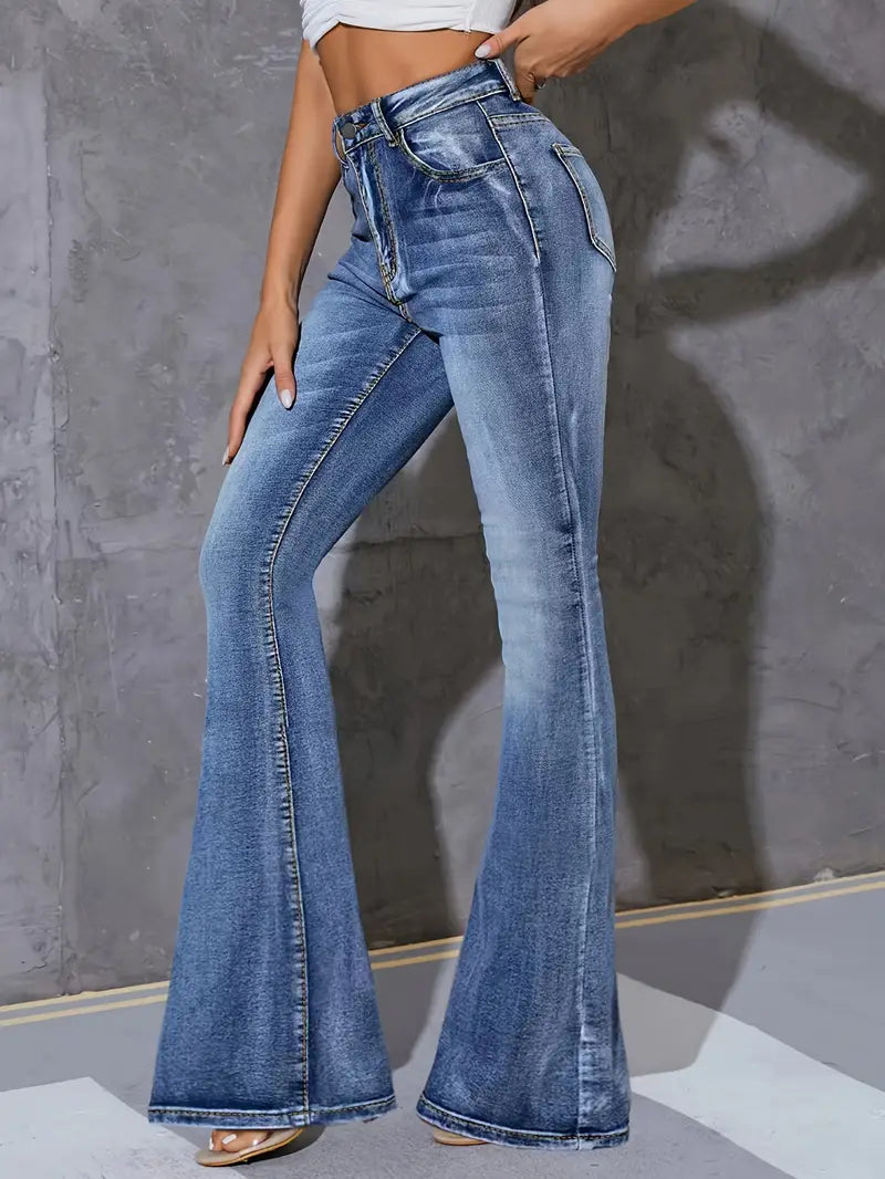 Blue Sturdy Wash Flare Bootleg Jeans - Image 3
