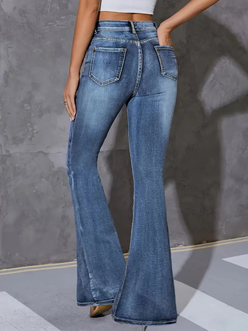 Blue Sturdy Wash Flare Bootleg Jeans - Image 5