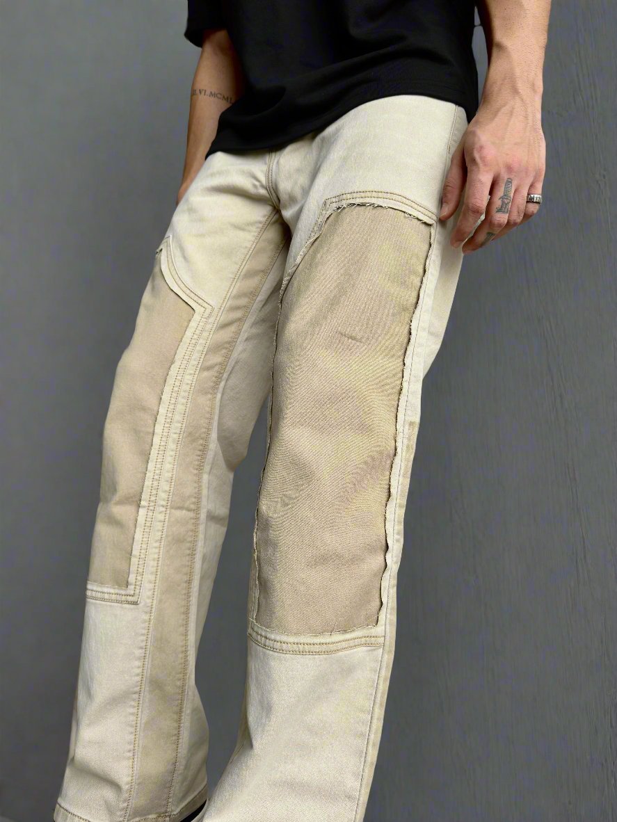 Neutral Dual Tone Loose Straight Leg Jeans - Image 6