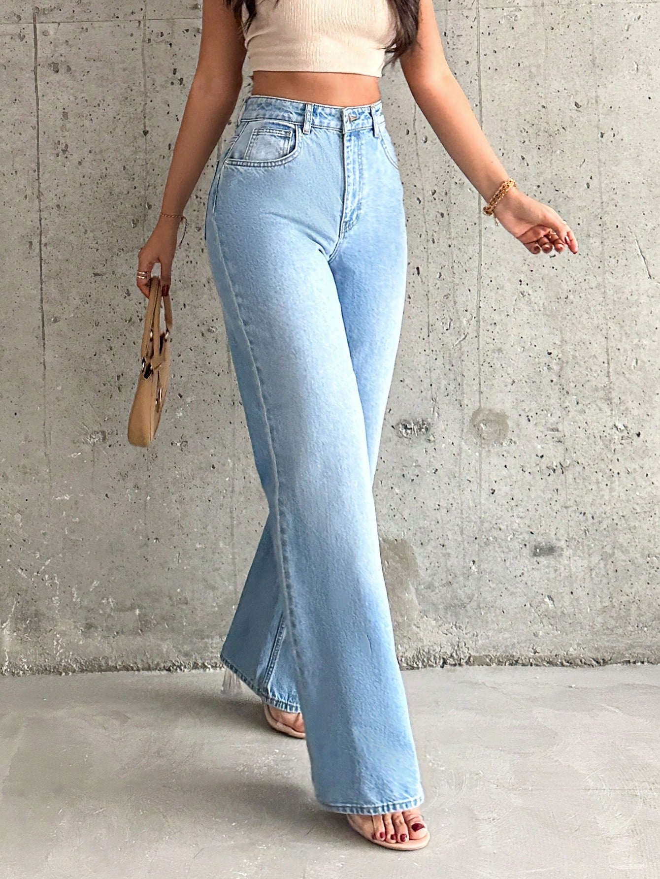 Light Blue Fade Wash Wide Leg Jeans - Image 2