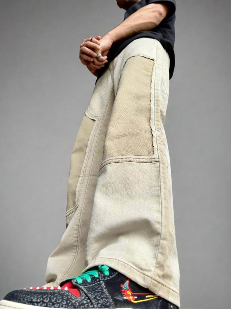 Neutral Dual Tone Loose Straight Leg Jeans - Image 5