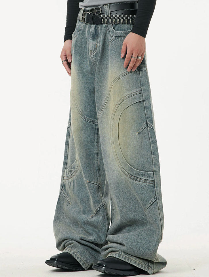 Washed Curved Stitches Wide Leg Jeans - Image 2