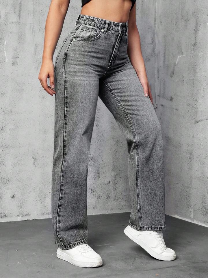 Carbon Grey Wash Straight Leg Jeans - Image 3