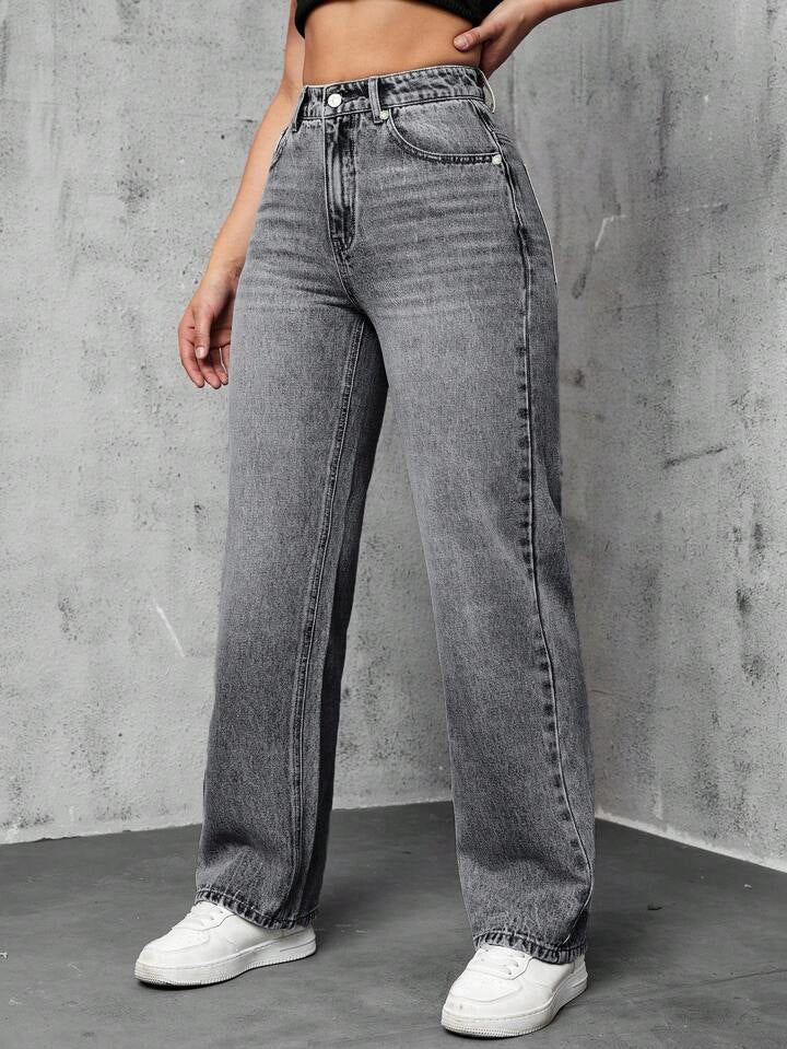 Carbon Grey Wash Straight Leg Jeans - Image 5