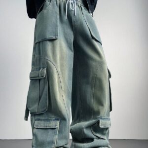 Flex Fit Baggy Wide Leg Cargo Denim Joggers