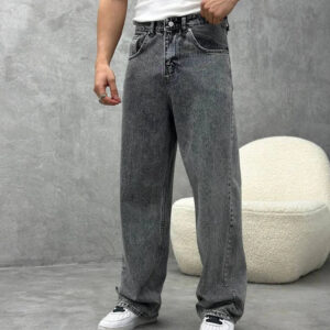 Metal Grey Acid Wash Regular Fit Denim