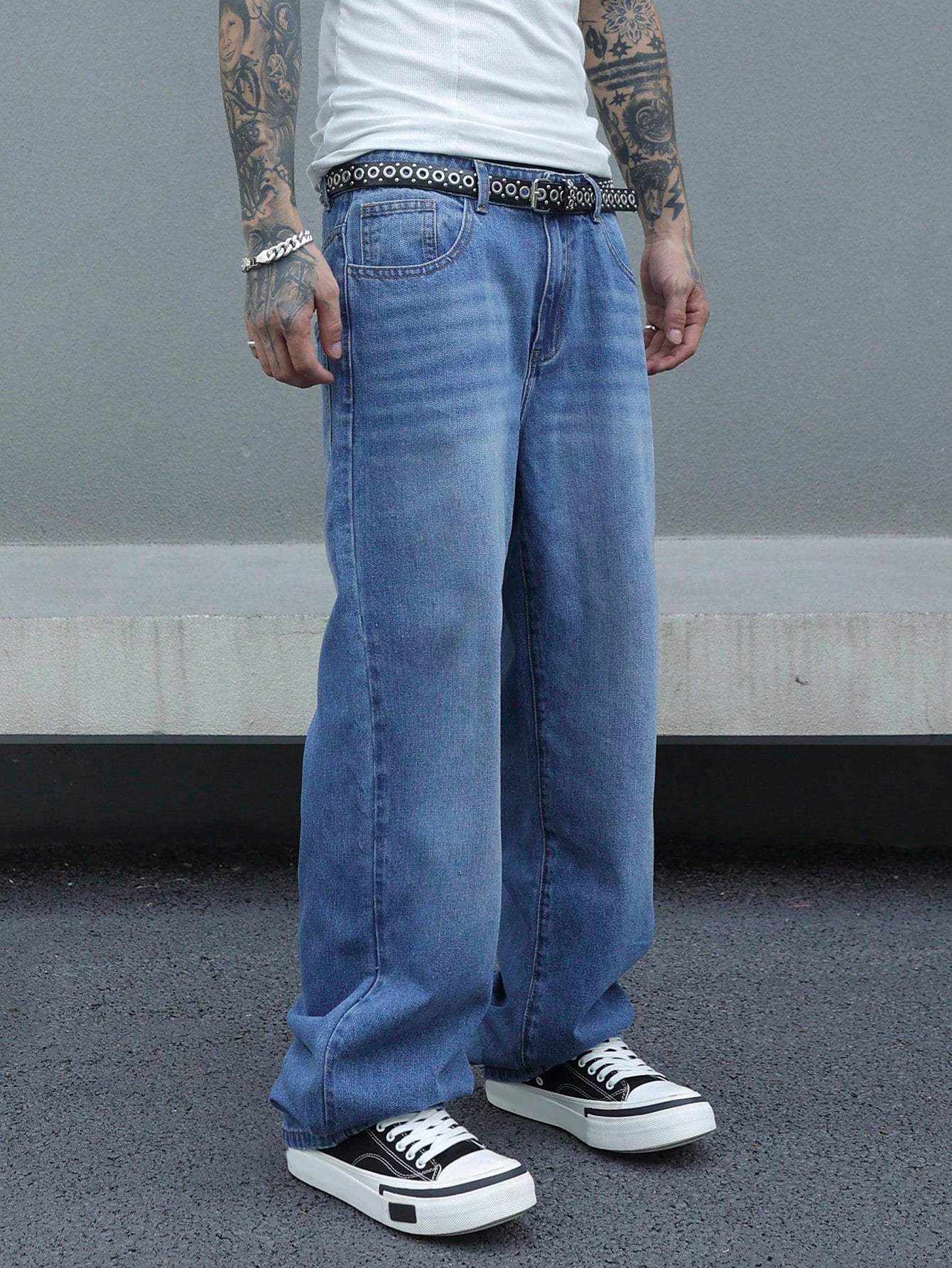 Retro Blue Wash Baggy Jeans - Image 2