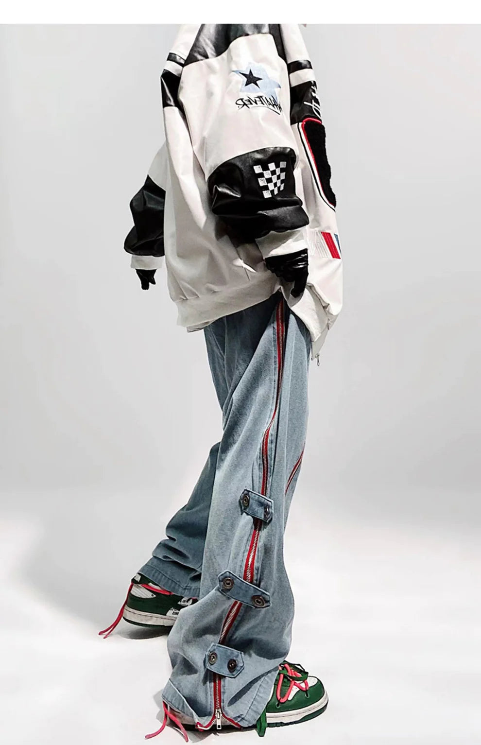 Rage Red Zipper Baggy Jogger Denim - Image 7