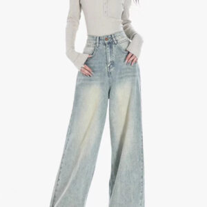 Blue Vintage Yellow Tinted Wide Leg Jeans
