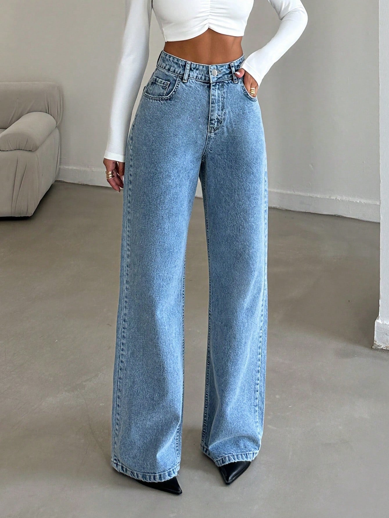 Blue Flex Stone Blue Wide Leg Jeans - Image 2