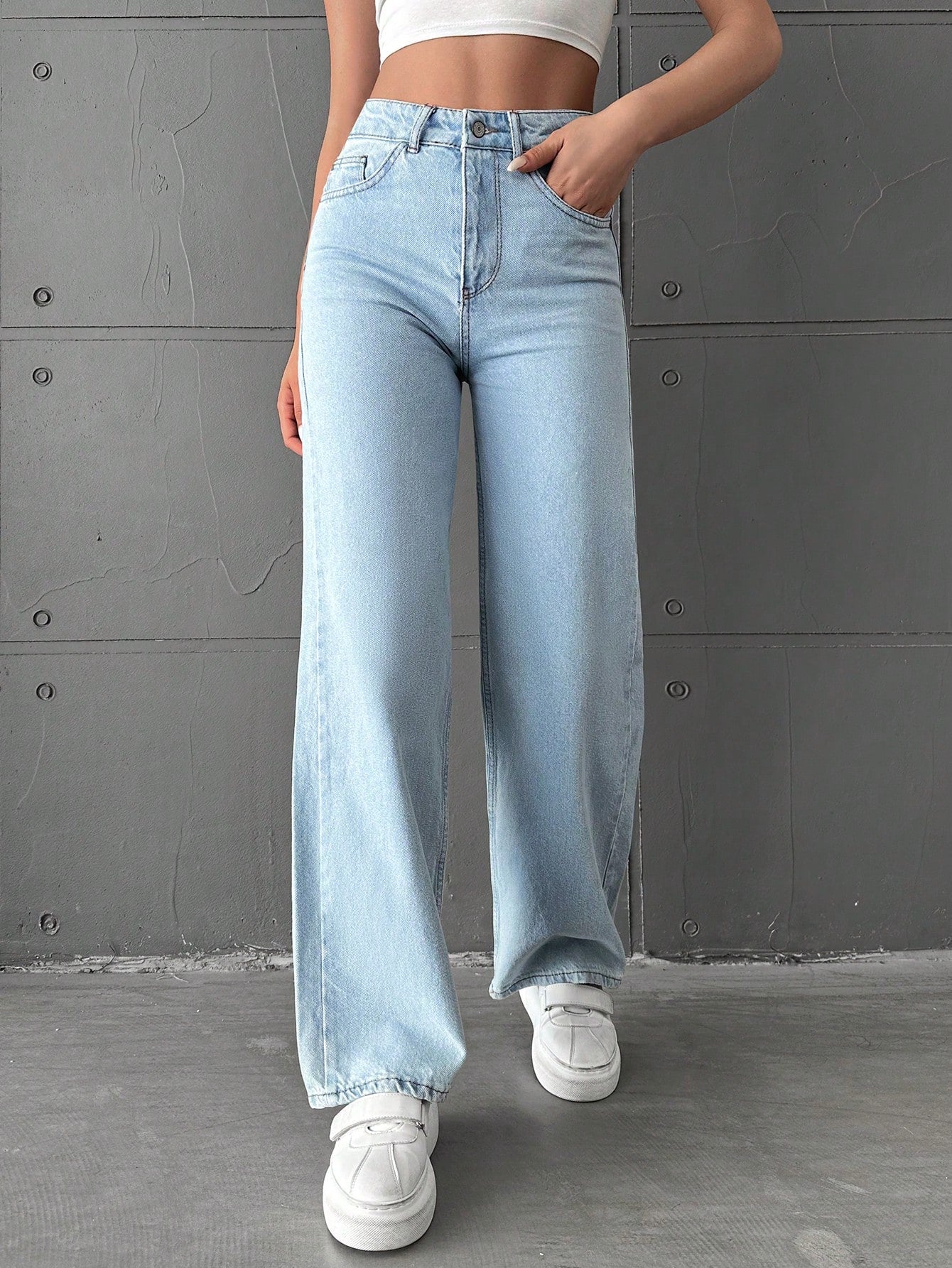 Wash Out Regular Blue Stretch Tailored Straight Leg Jeans - Image 4