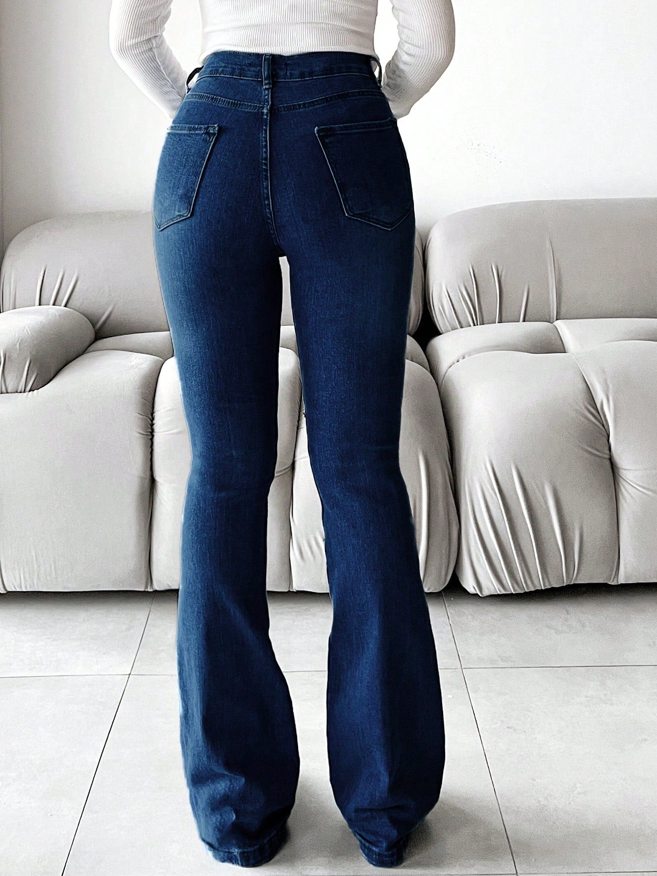 Dark Blue Bootcut Flare Jeans - Image 3