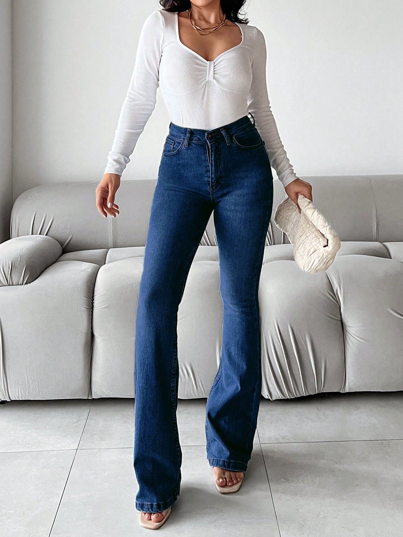 Dark Blue Bootcut Flare Jeans - Image 4