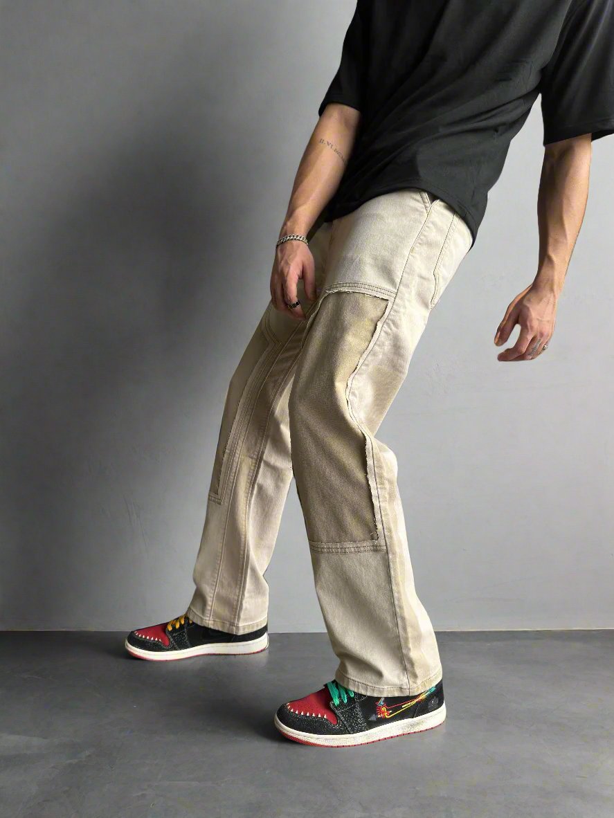 Neutral Dual Tone Loose Straight Leg Jeans - Image 4