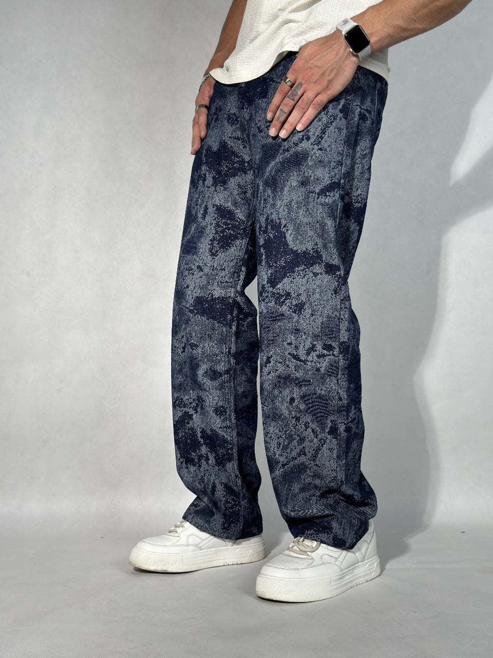 Indigo Mirage Jacquard Baggy Jeans