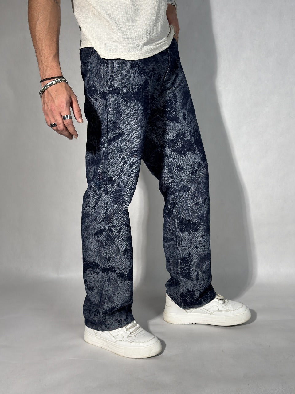 Indigo Mirage Jacquard Baggy Jeans - Image 4