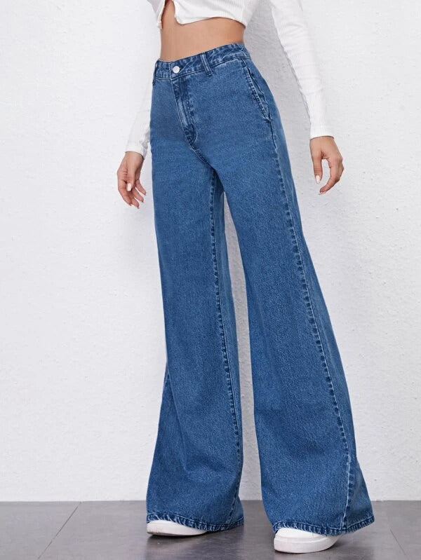 Navy Blue Fall Wide Leg High Rise Jeans - Image 2