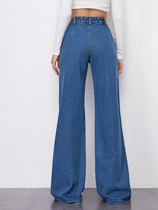 Navy Blue Fall Wide Leg High Rise Jeans - Image 3