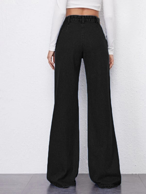 Black Plazo Fall Wide Leg High Rise Jeans - Image 2