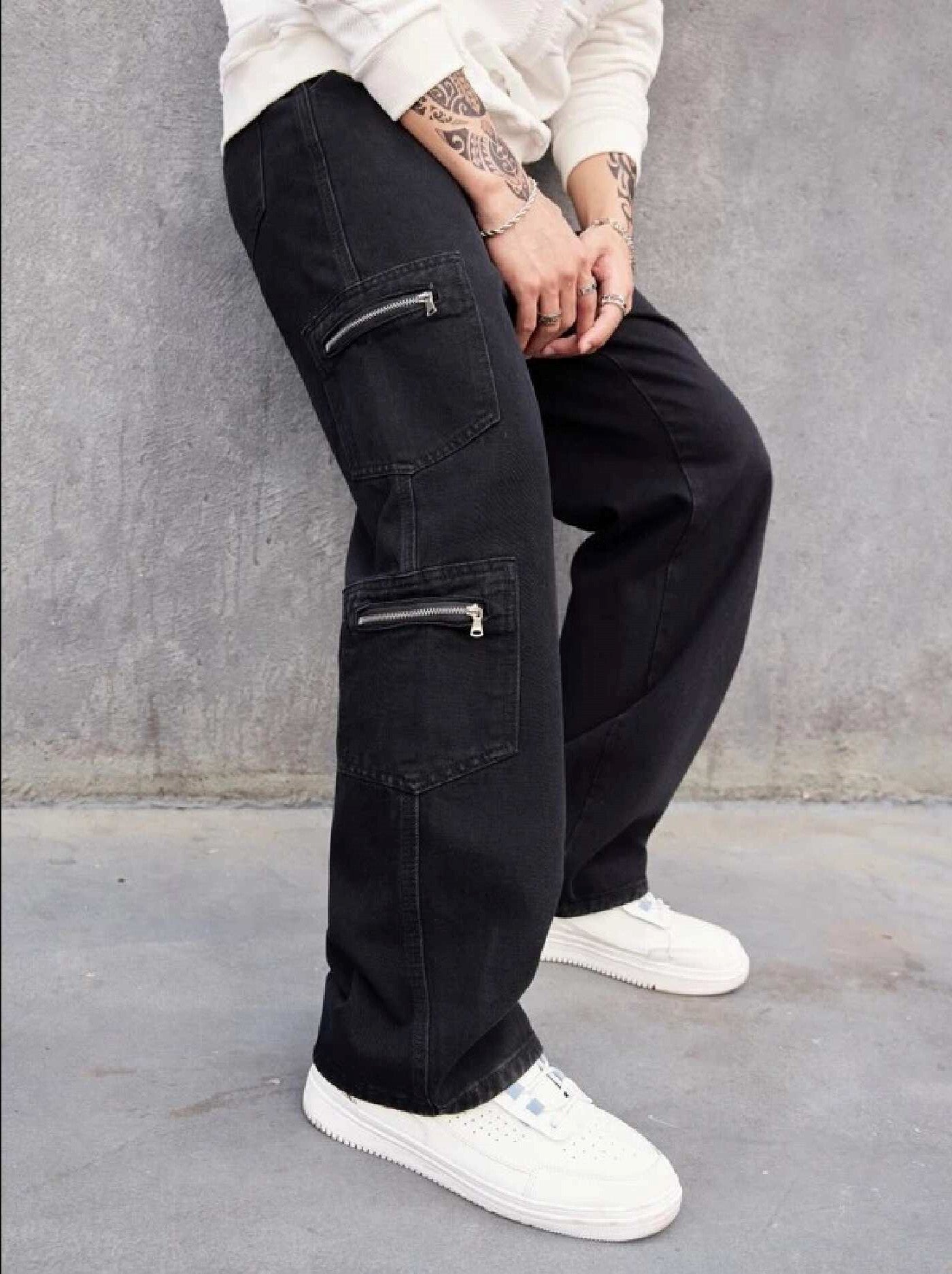 So Gangsta Zipper Pocket Black Men Cargo