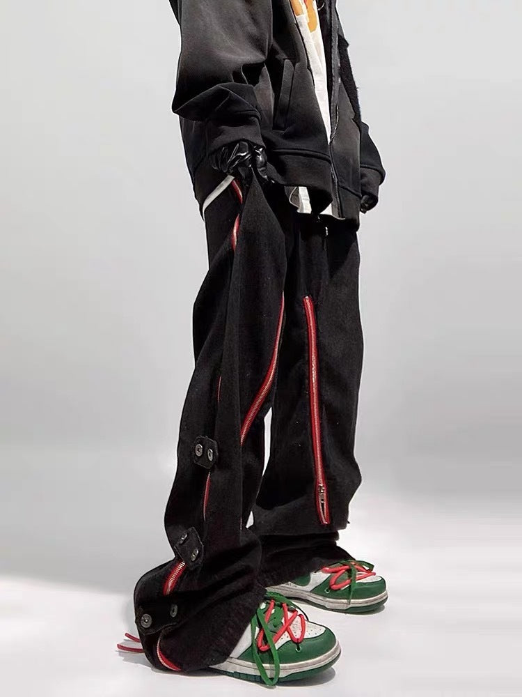 Rage Red Zipper Baggy Jogger Denim - Image 2