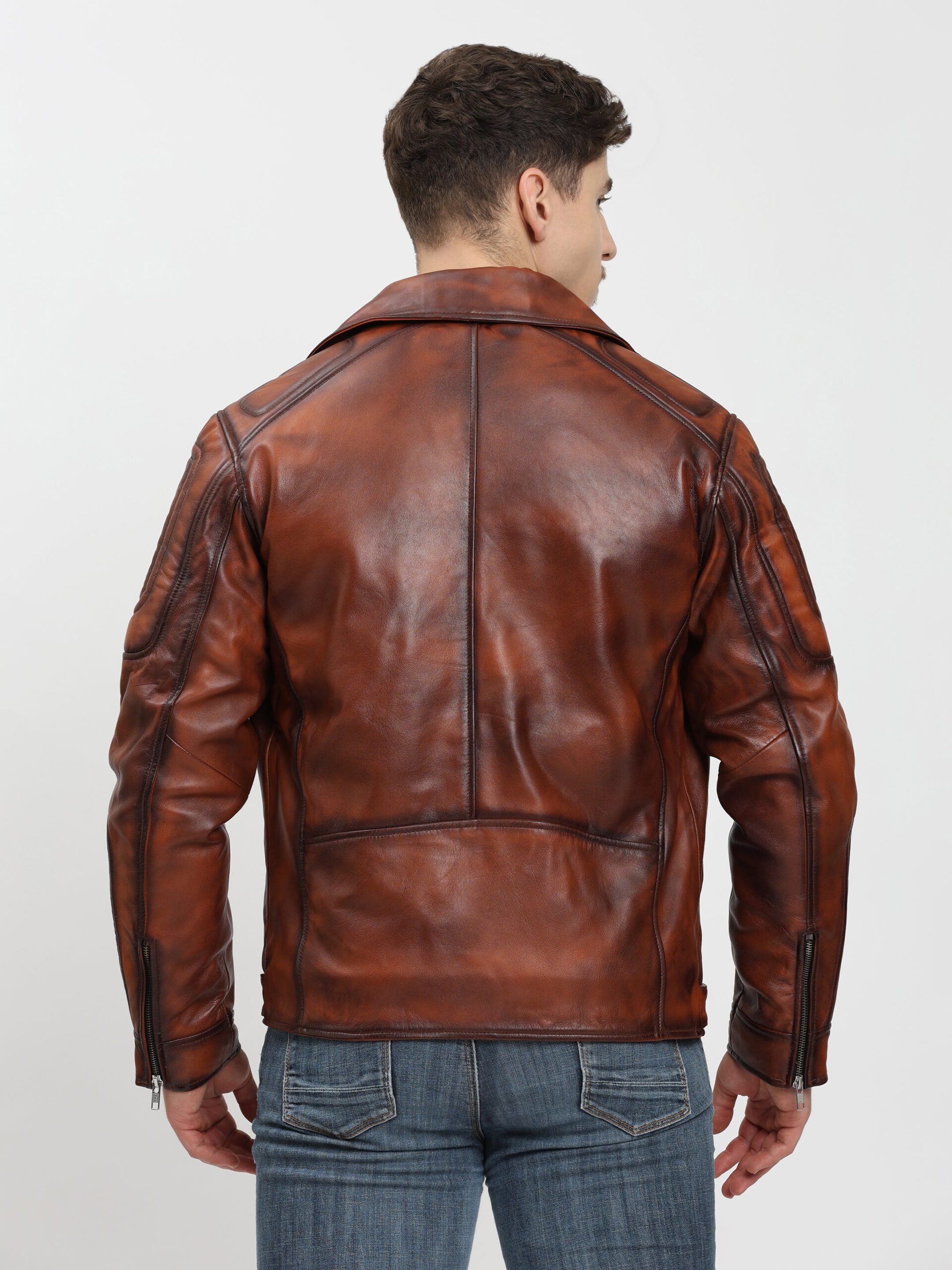 Vintage Brown Leather Jacket Retro Motorcycle style - Image 2