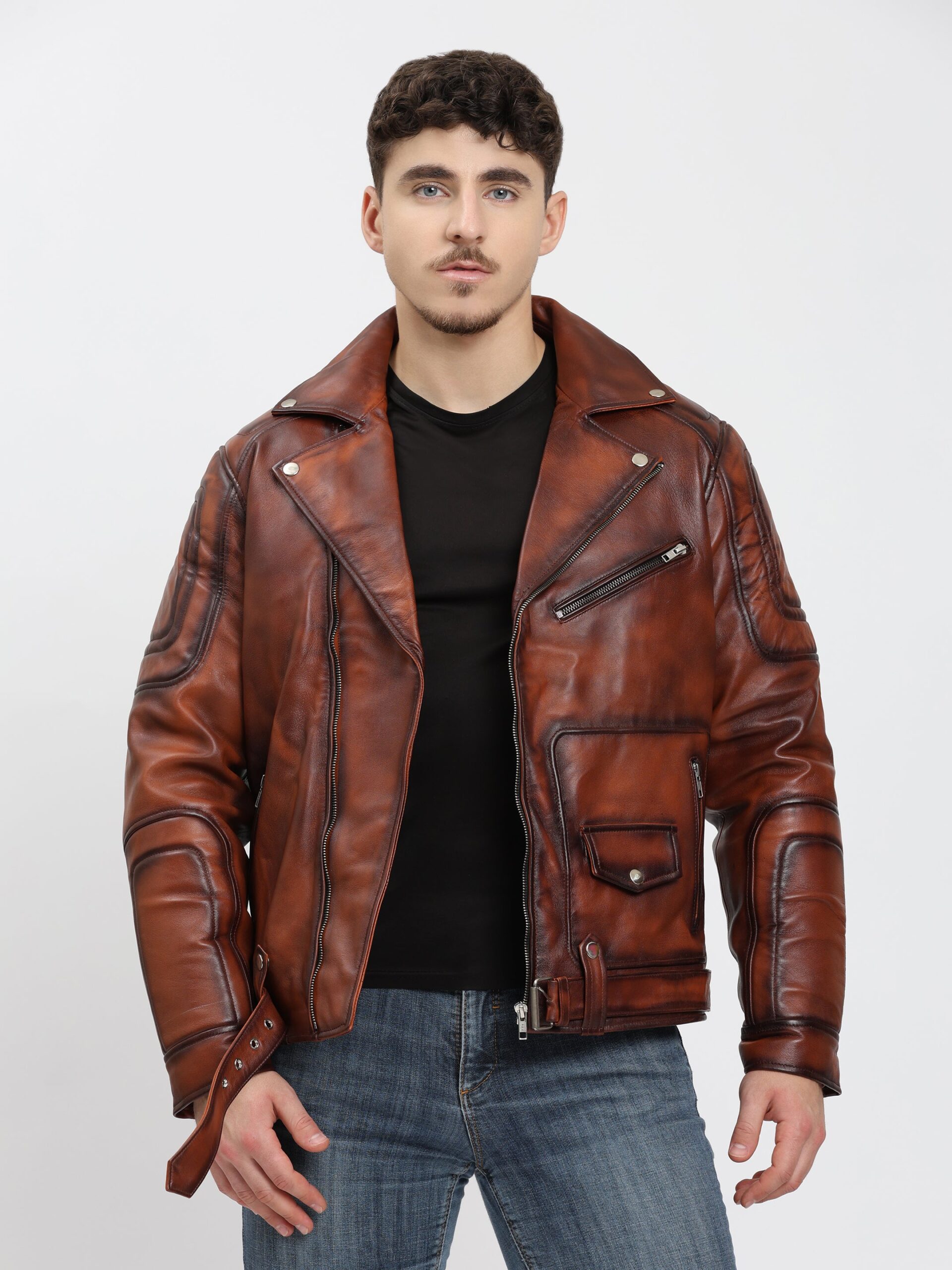Vintage Brown Leather Jacket Retro Motorcycle style - Image 3