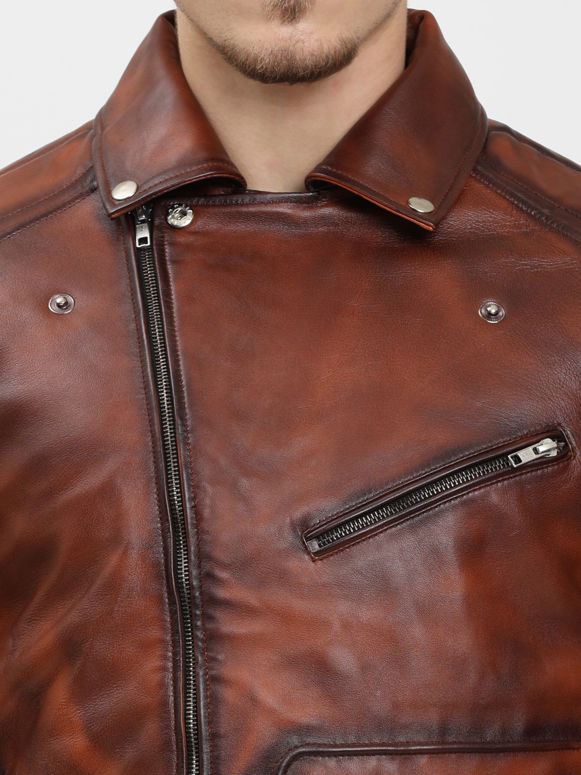 Vintage Brown Leather Jacket Retro Motorcycle style - Image 4