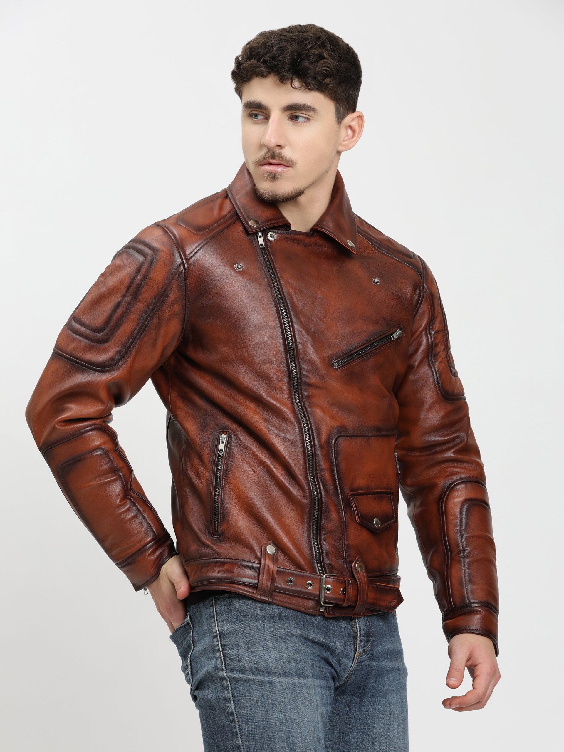 Vintage Brown Leather Jacket Retro Motorcycle style - Image 5