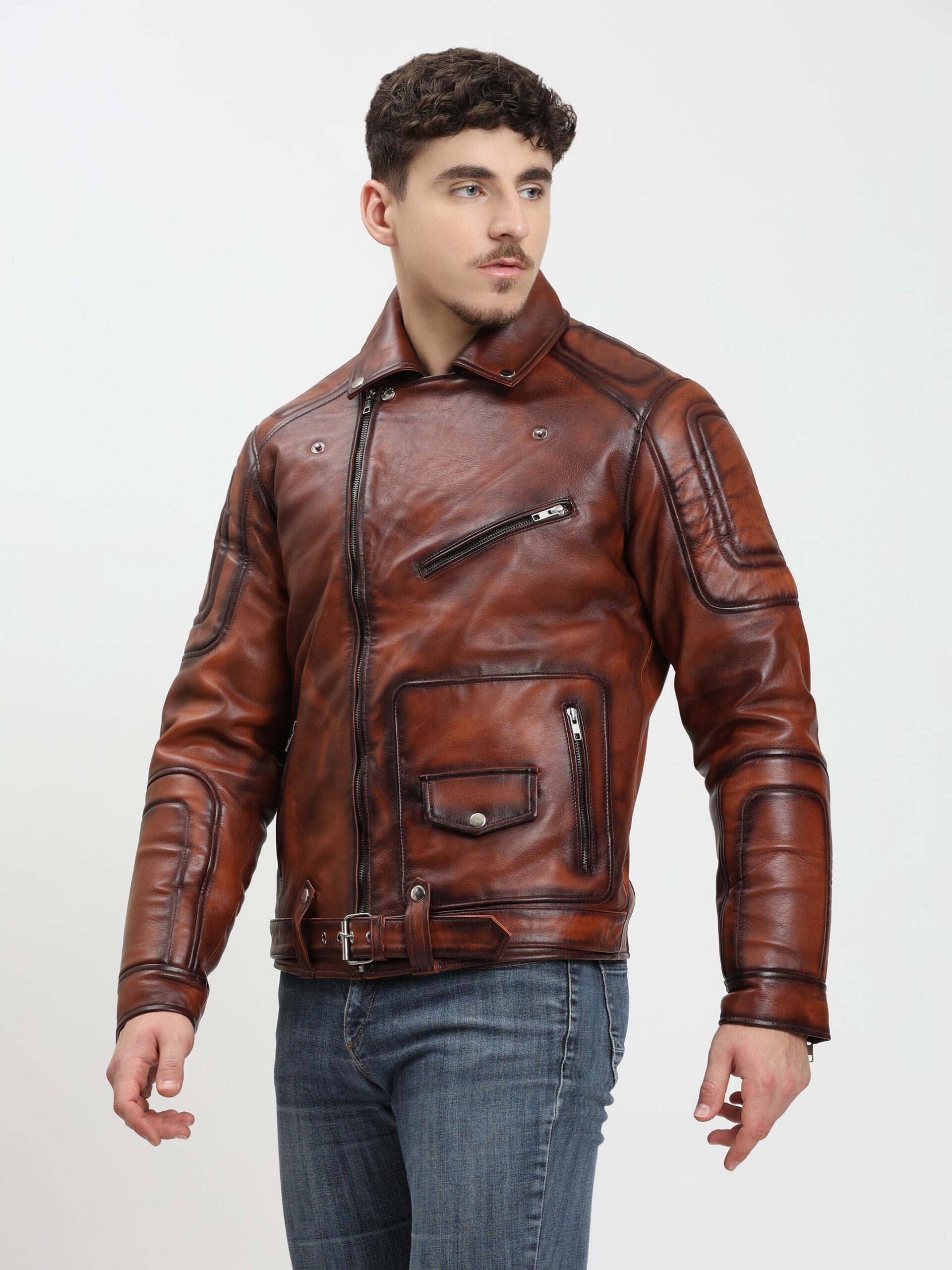 Vintage Brown Leather Jacket Retro Motorcycle style - Image 6